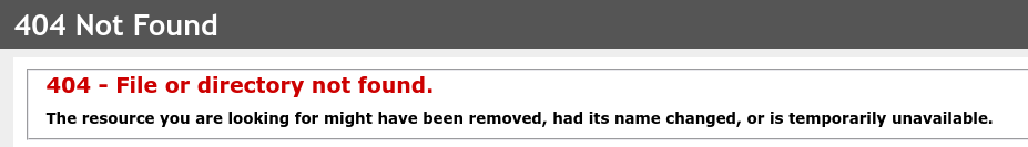Zrzut ekranu pokazujący odpowiedź "404 nie znaleziono".