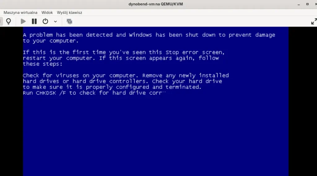 Zrzut ekranu: Widoczny BSOD systemu Windows XP