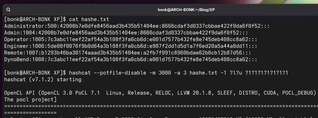 Zrzut ekranu: Uruchomienie hashcata
