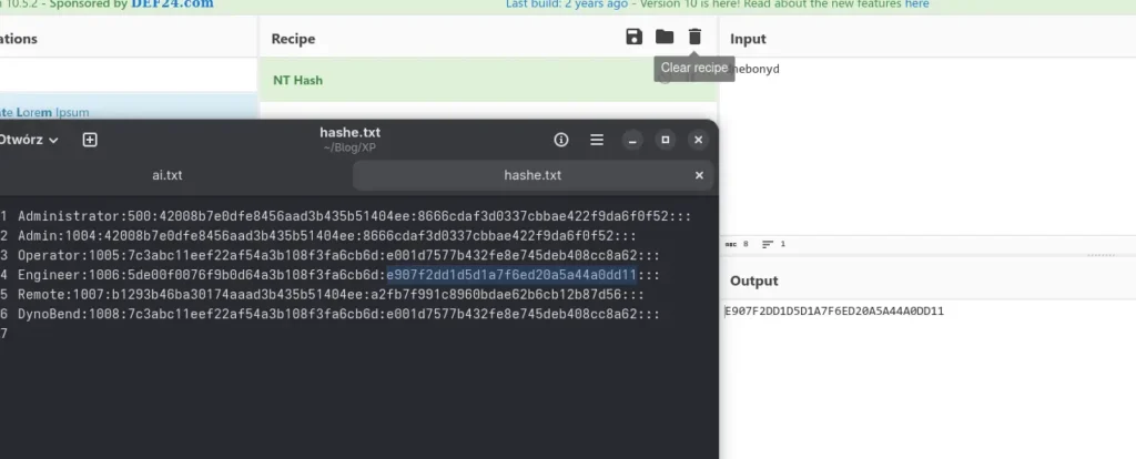 Zrzut ekranu: Ręczny wpis w CyberChefie